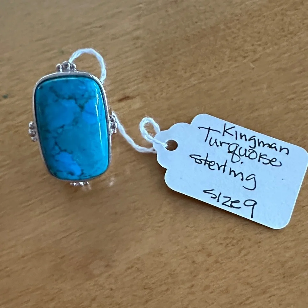 Kingman Turquoise Sterling Silver Statement Ring Size 9 - Picture 1 of 7